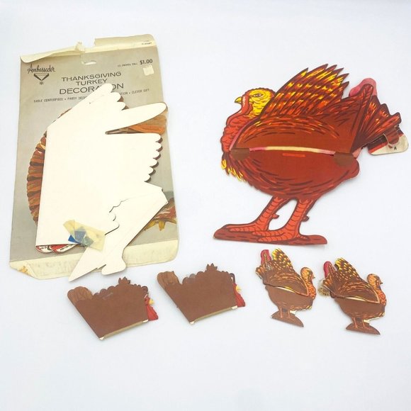 Vintage Hallmark & Other Thanksgiving Decor Paper Turkey Decoration Centerpieces - Picture 1 of 9